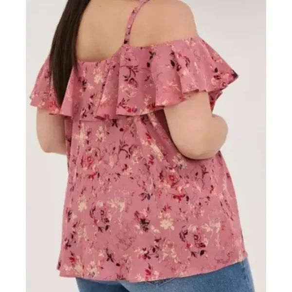 Torrid Georgette Pink Floral Off Shoulder Lightweight Flowy Ruffled Blouse Sz L‎ - Image 2
