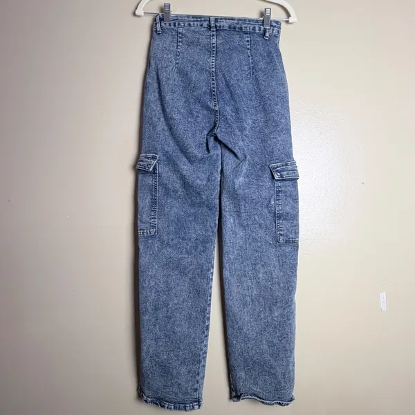 Between Us Cargo Jeans Juniors 26 Acid Wash Flare Straight Leg Y2K Denim - Image 3