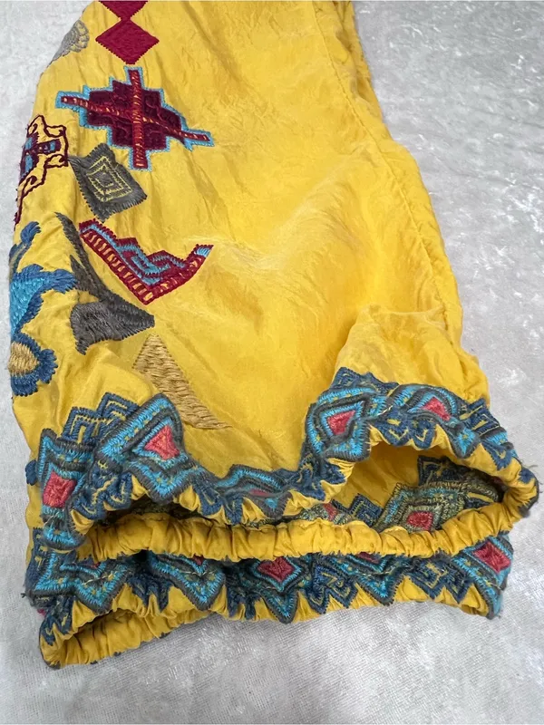 Biya Johnny Was golden Yellow Embroidered Boho long sleeve Top L blouse geometri - Image 6