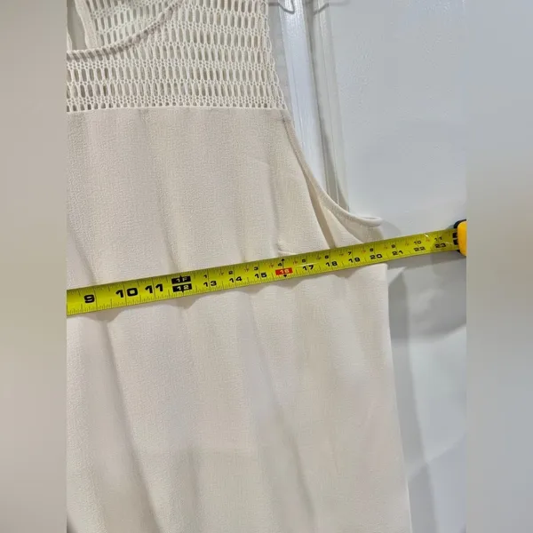 Cream Sleeveless Shift Dress XL Textured Crochet Yoke Lined Neutral Minimalist - Image 6