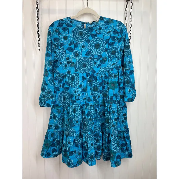 Zara Blue Floral Flounce Dress Tiered Mini Summer Resort Casual Short Size XS - Image 3