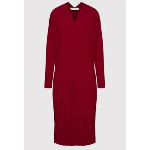 Max Mara Leisure Burgundy Red Tubo Pleated Plisse V-Neck Midi Dress XL‎ - Image 9
