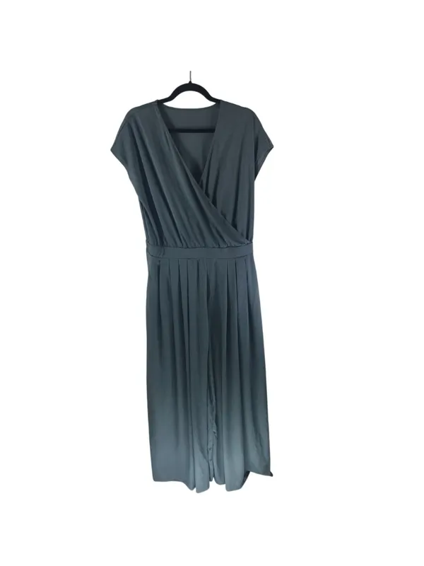 Halara V Neck Short Sleeve Pockets Wide Leg Flowy Waffle Jumpsuit Gray L Tall - Image 4