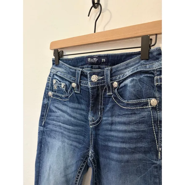 Miss Me Bootcut Jeans Size 25 Mid Rise Boot Western Denim Embellished Pocket Y2K - Image 4