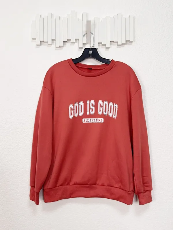 God Is Good All The Time Christian Faith Graphic Fleece Crewneck Sweatshirt - Image 2