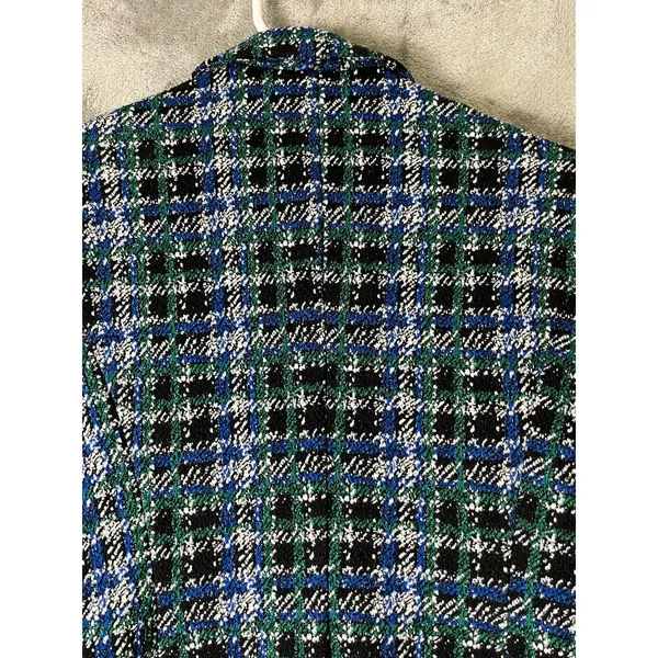 Tristan Blue Green Plaid Tweed Fitted Blazer Jacket Dark Academia Women's M - Image 4