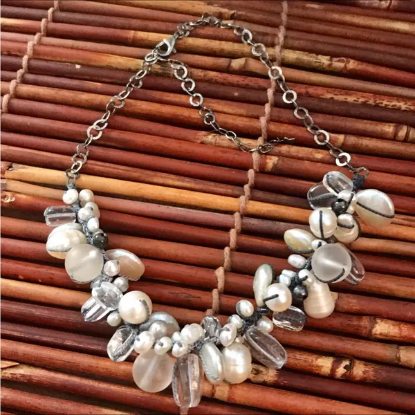 Silpada Sterling Silver Pearl & Glass Beaded Oxidized Necklace. - Image 2