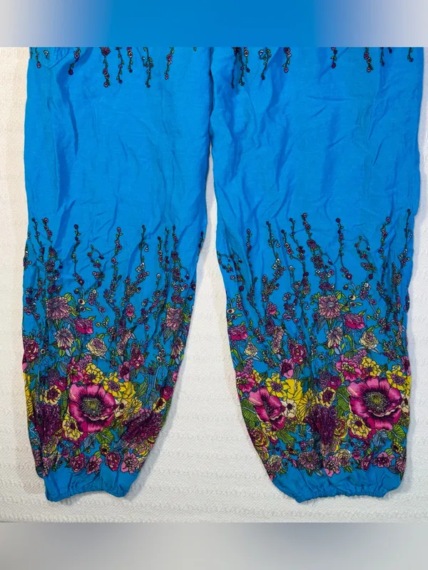 Womens Boho Harem Wide Leg Drop Crotch Palazzo Pants Size S Hippie Artsy - Image 4