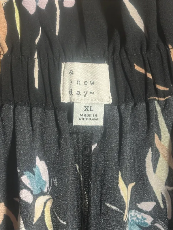a new day Black Floral Wide-Leg Pants with Paper Bag Waist - Image 3