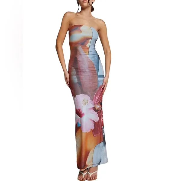 Juliana Nalu Sexy Strapless Tube Maxi Dress - Image 3