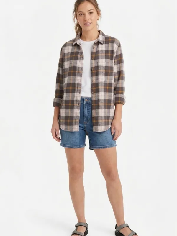 Aerie Flannel Plaid Button Down Shirt Pocket Charcoal Pink Yellow XS - Image 9