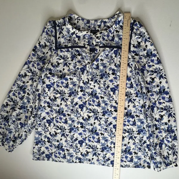 Talbots Floral Button Down Shirt Small‎ Blue Cottage Preppy Office Lightweight - Image 7