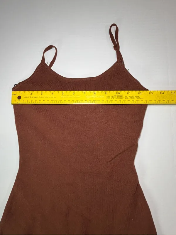 Brown Spaghetti-Strap ribbed fitted bodycon Dress - Image 4