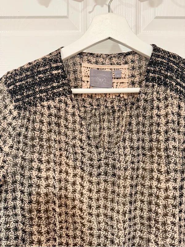 Anthropologie Vanessa Virginia Dress XS Black Tan Smocked Waist Boho - Image 2
