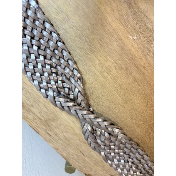 Gap Boho Metallic Silver Braided Leather Belt Wide Woven Twisted Womens Medium - Image 4