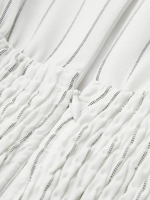 Commense Cotton Blend Striped Ruched Maxi Dress White XS NWT Pockets - Image 7