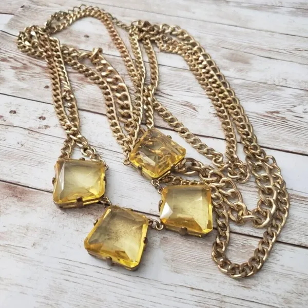 14th & Union Statement Necklace - Gold Tone Layered With Yellow Gems - Image 2