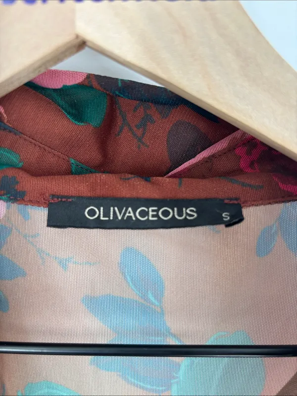 Olivacious sheer brown floral button down top small - Image 2