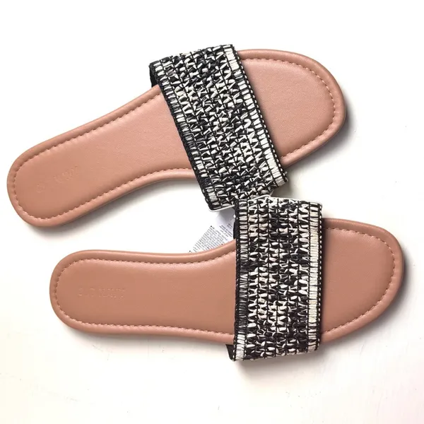 Old Navy Women's Low Heel Slide Sandals Rafia Crafted Black Marl Sz 9 NWT - Image 4