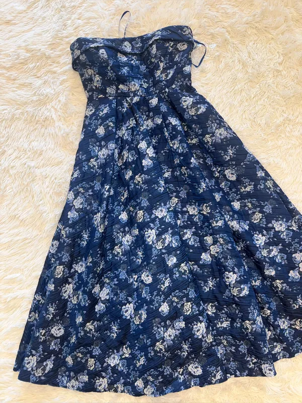 NEW MAC DUGGAL floral strapless brocade midi dress blue multi sz 8 - Image 5