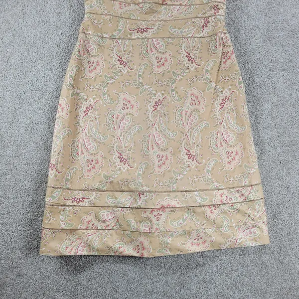Kay Unger Womens Dress 8 Tan Satin Eyelet Strapless Paisley Print Side Zip Mini - Image 9