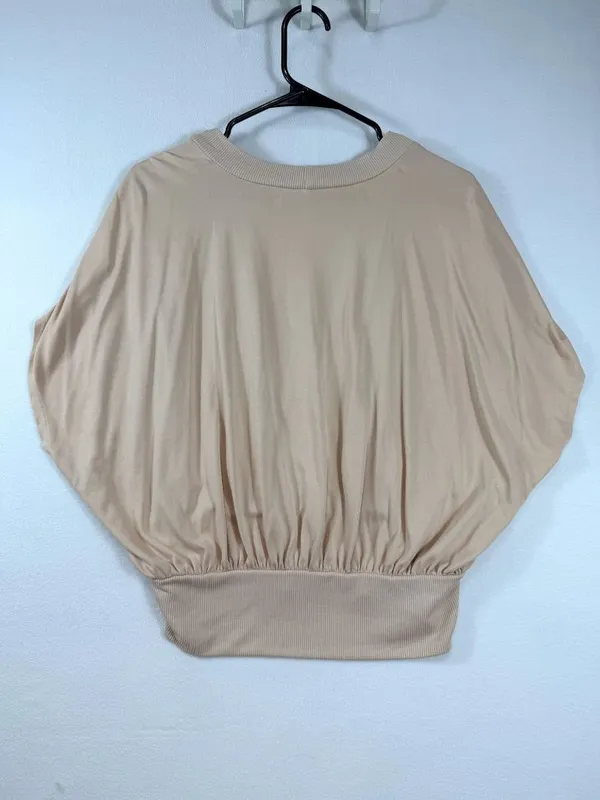 BCBGMAXAZRIA Women’s M Beige Surplice‎ Dolman Sleeve Banded Hem Blouse - Image 3
