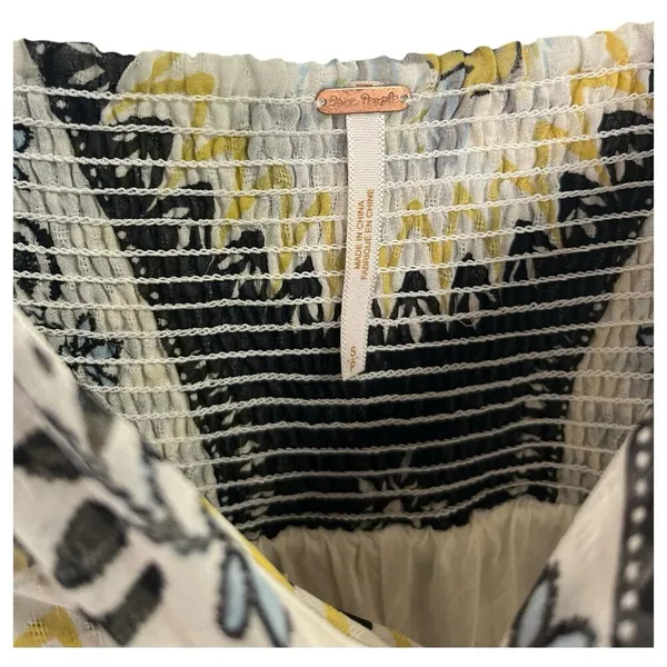 Free People Dress Womens Small Black Yellow Floral Babydoll Chiffon Festival - Image 4