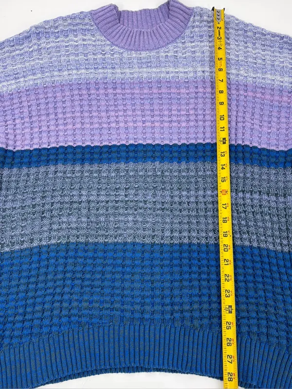 BDG Lavender and Blue Colorblock Waffle Crewneck Sweater - Image 5