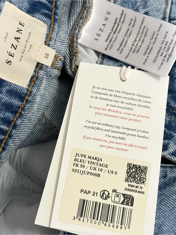 SÉZANE Marja Denim Mini Skirt, Vintage Blue, FR38/US6 - Image 8