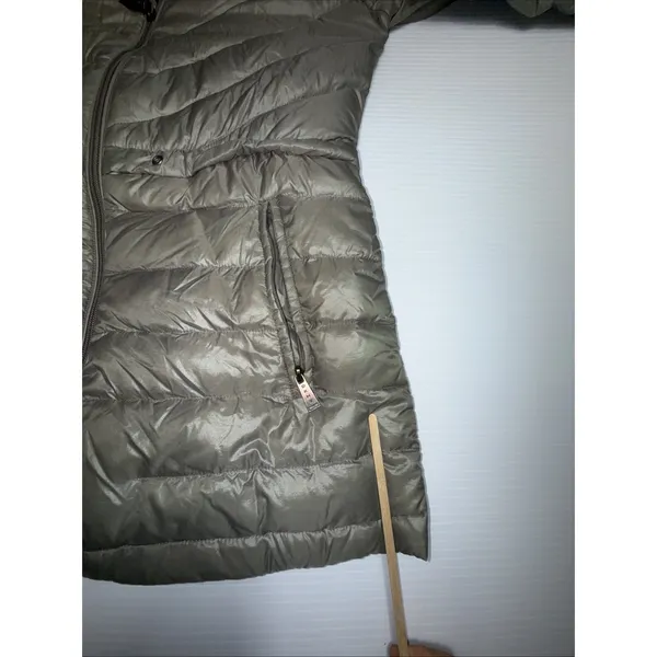 DKNY Women's Down Puffer Jacket XS Metallic Green Hooded Warm‎ Winter Coat - Image 6