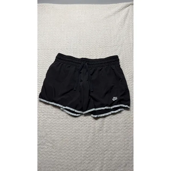 Nike Sportswear Womens Black Running Shorts Grey Trim Size M 8-10 vintage - Image 2
