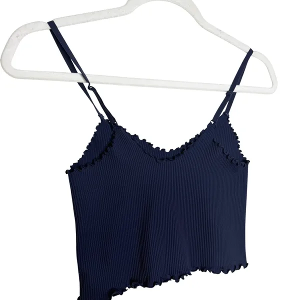 Aerie Seamless Rib Corset Bra Top Size Medium Navy Blue Lounge Crop Y2K Basic - Image 7