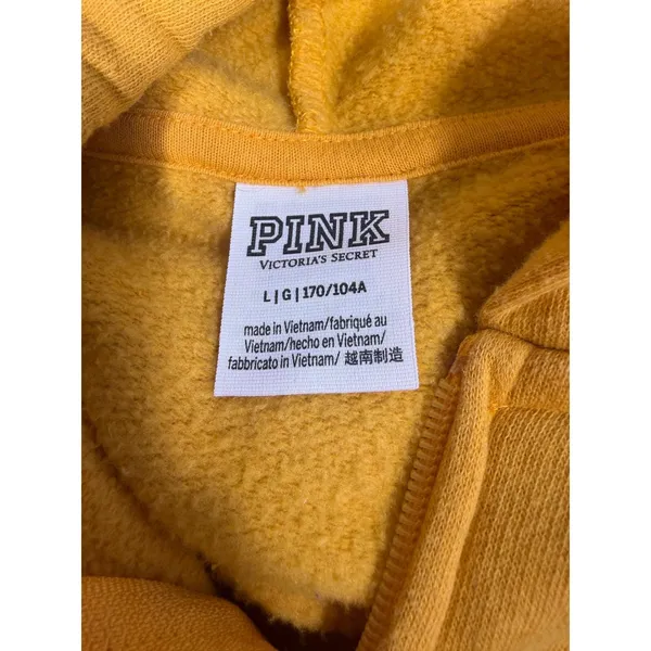 PINK Victoria's Secret Hoodie Women Large Yellow Full Zip Logo Sweatshirt - Image 15