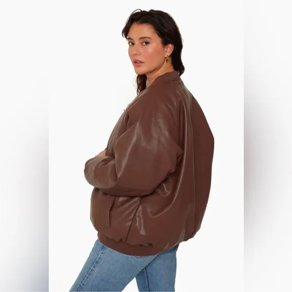 NWOT Set Active brown vegan leather bomber jacket - Brown - Image 2