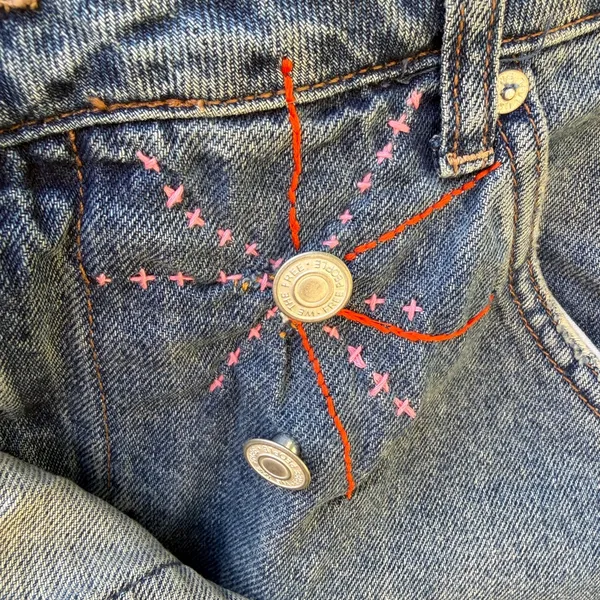 We The Free People Wynne Sashiko‎ Micro Mini Skirt Skort Denim Jeans 26 - Image 2