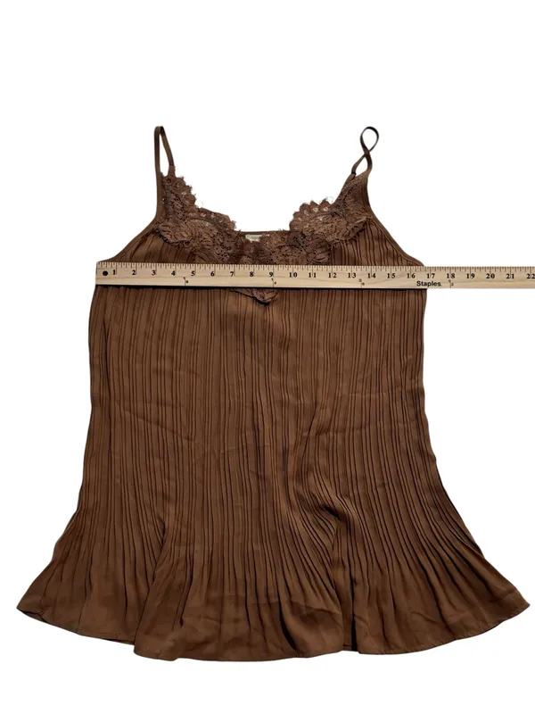 BiBi Brown Pleated Cami with Lace Trim Size XL - Image 5