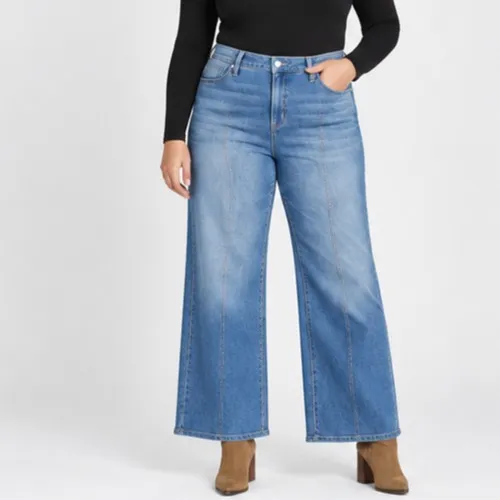 Time and Tru Womens Jeans Size 18 Medium Wash High Rise Seamed Wide Leg 31" Ins - Image 5