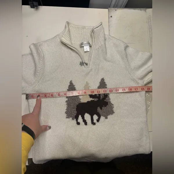 Vintage Christopher & Banks Moose Knit 1/4 Zip Cozy Sweater Size Medium Cottage - Image 2