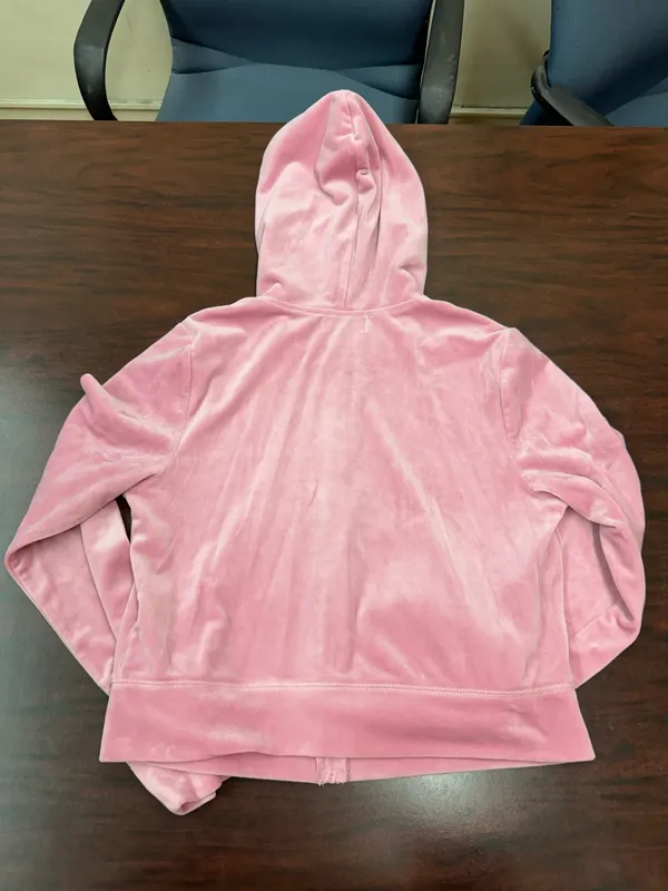 Juicy Couture Pink Velour Full Zip Cropped Jacket with Hood Size Large - Image 3