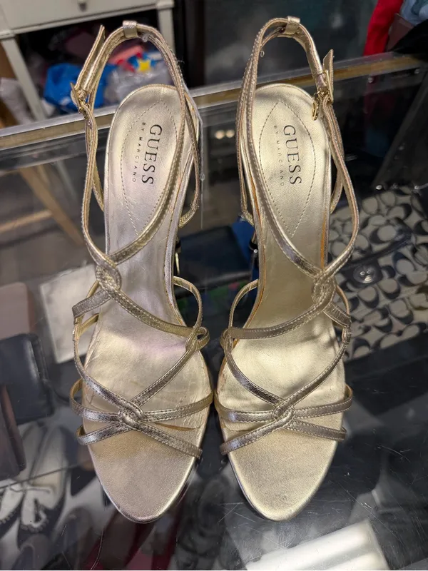 GUESS by Marciano Gold Strappy Heels Sandals Size 9.5 - Wedding Guest Glam - Image 2