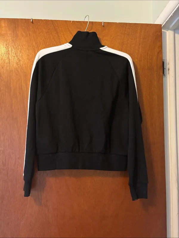 Puma Black Junior Small Jacket with White Shoulder & Sleeve Stripes - Image 2