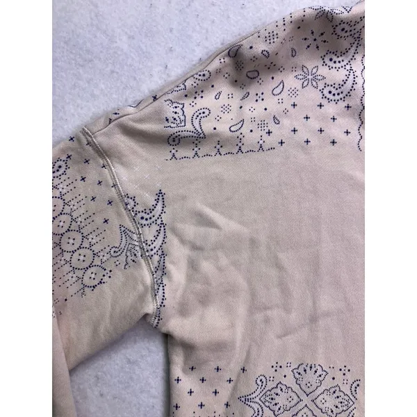 Unbranded Bandana Print Sweatshirt Women‎ Small Tan Blue Paisley Pullover Boho - Image 2