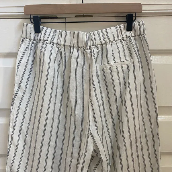 NWT Quince European Linen Women 8 Wide Leg Pant Oatmeal Stripe Eco Coastal - Image 7