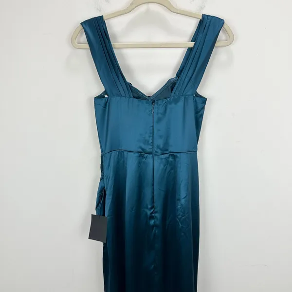 Lulus Stunning Arrival Dark Teal Satin Off The Shoulder Maxi Dress Formal M NWT - Image 12