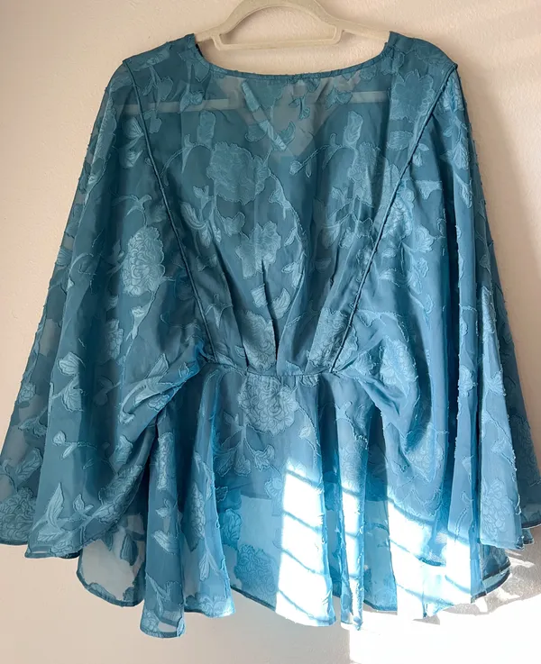 Maurice's NWT Turquoise Blue Whimsical Sheer Floral Blouse - Image 8