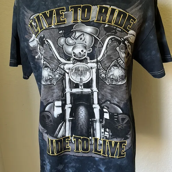 MAD ENGINE Popeye Live to Ride Ride to Live Graphic T-shirt Size Medium - Image 7