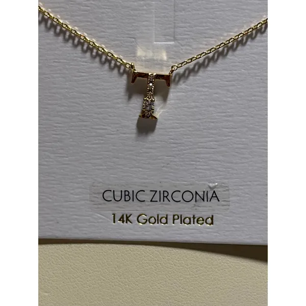 14K Gold Plated Cubic Zirconia Letter‎ T Initial Dainty Necklace Gold CZ Pendant - Image 2