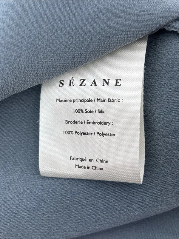 Sézane Dusty Blue Lace-Collar Button-Down Blouse 100% silk size M - Image 7