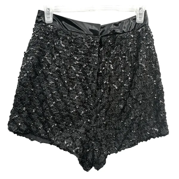 Vintage Women's Black Sequin‎ Textured High Waist Shorts Glam Party Festival 12 - Image 2