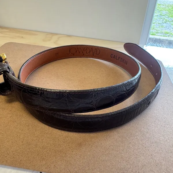 Joan & David Brown Croc Embossed Calfskin Leather Belt Size M Gold Buckle USA - Image 2